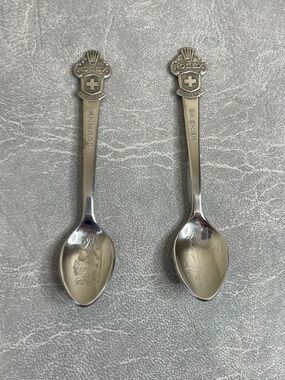 Rolex Silver Tone Souvenir Spoons with Crest Detail - Pair - Lucerne and Geneva